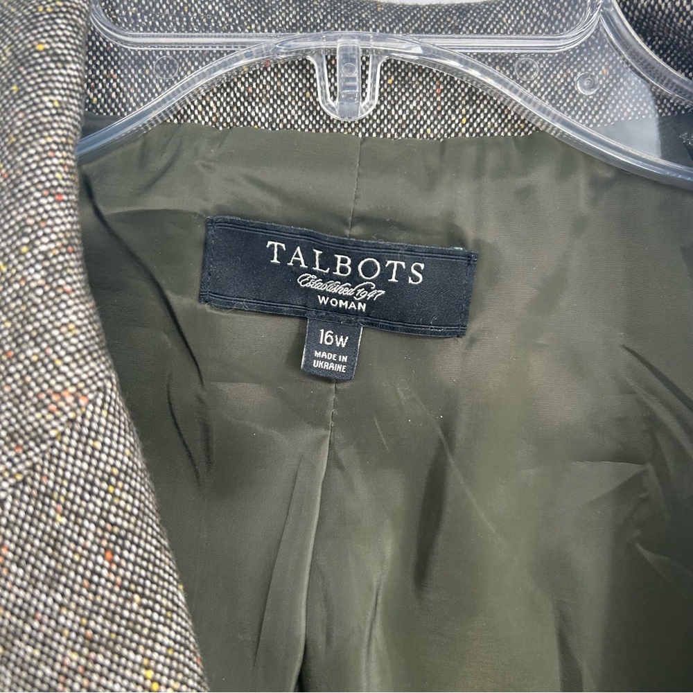 Talbots Green Brown Academic Wool Blend One Button Blazer Sz 16W Business Casual - Picture 3 of 8